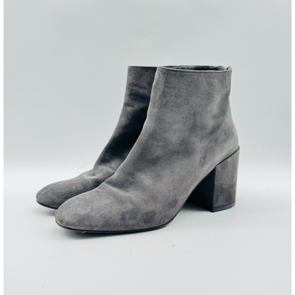Stuart Weitzman Boots Womens 5.5 Gray Suede Ankle Bootie Block Heel Back Zip - Picture 3 of 12